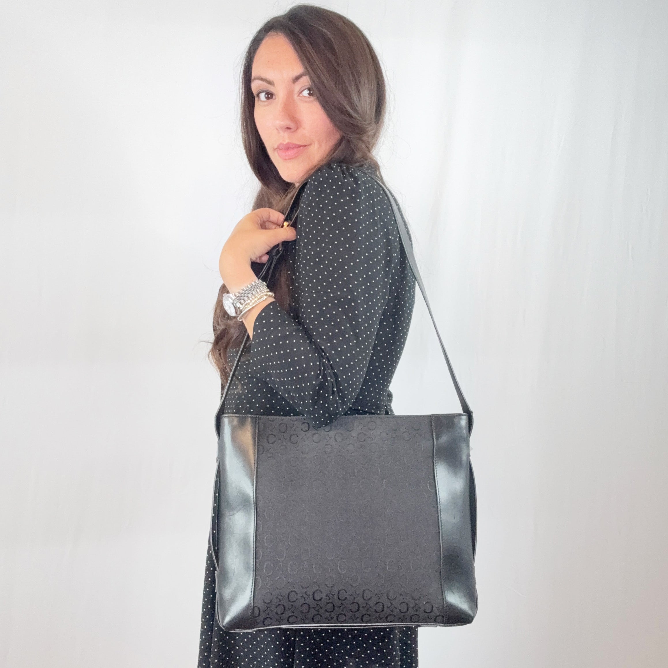 Borsa a tracolla in tela Macadam nera vintage Celine