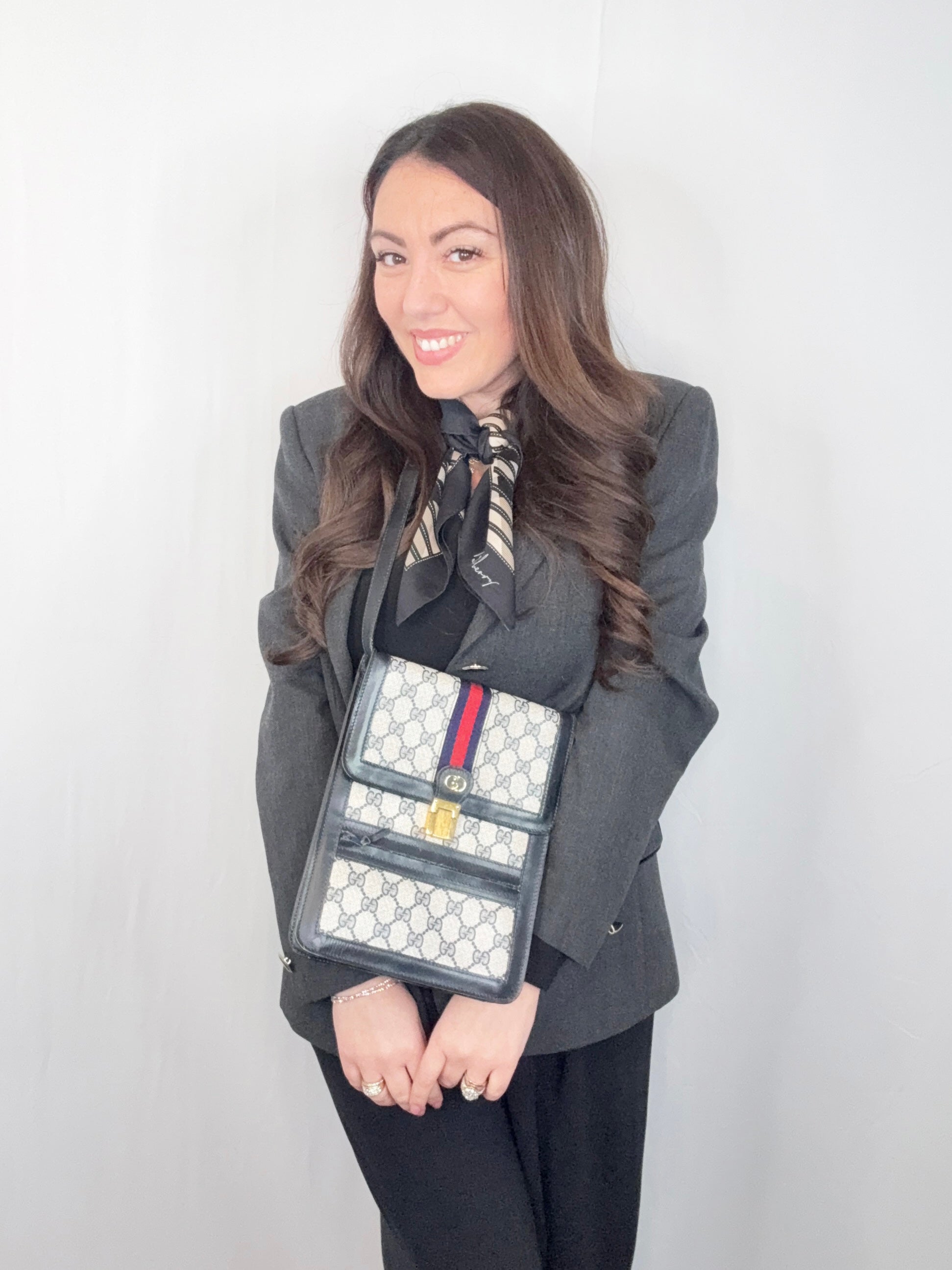 Gucci Vintage Blue Monogram Ophidia Stripes Vertical Crossbody Bag