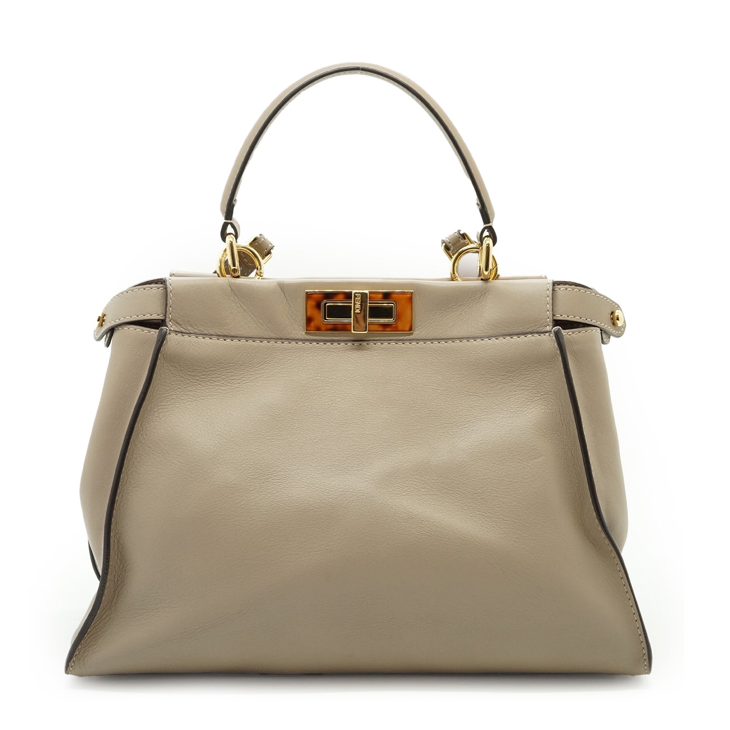Fendi Beige Leather Medium Peekaboo Bag Tortoise Detail with Strap