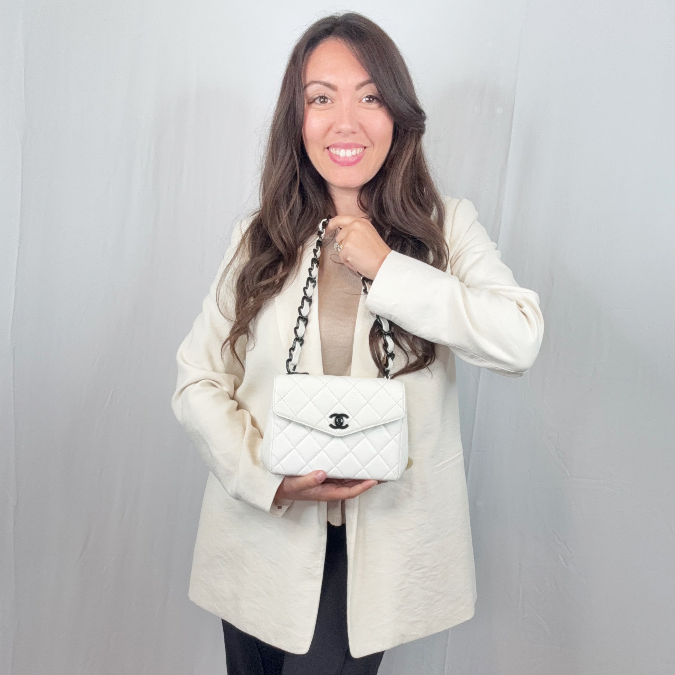 Chanel Vintage White Quilted Leather Mini Kelly Shoulder Bag