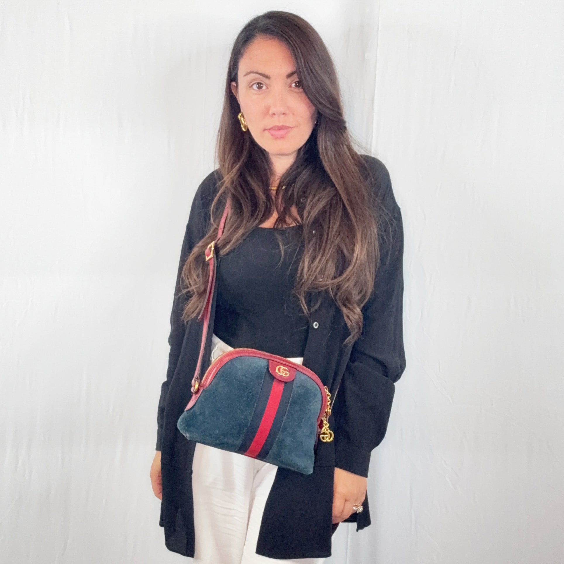 Gucci Blue Suede Ophidia Dome Crossbody Shoulder Bag