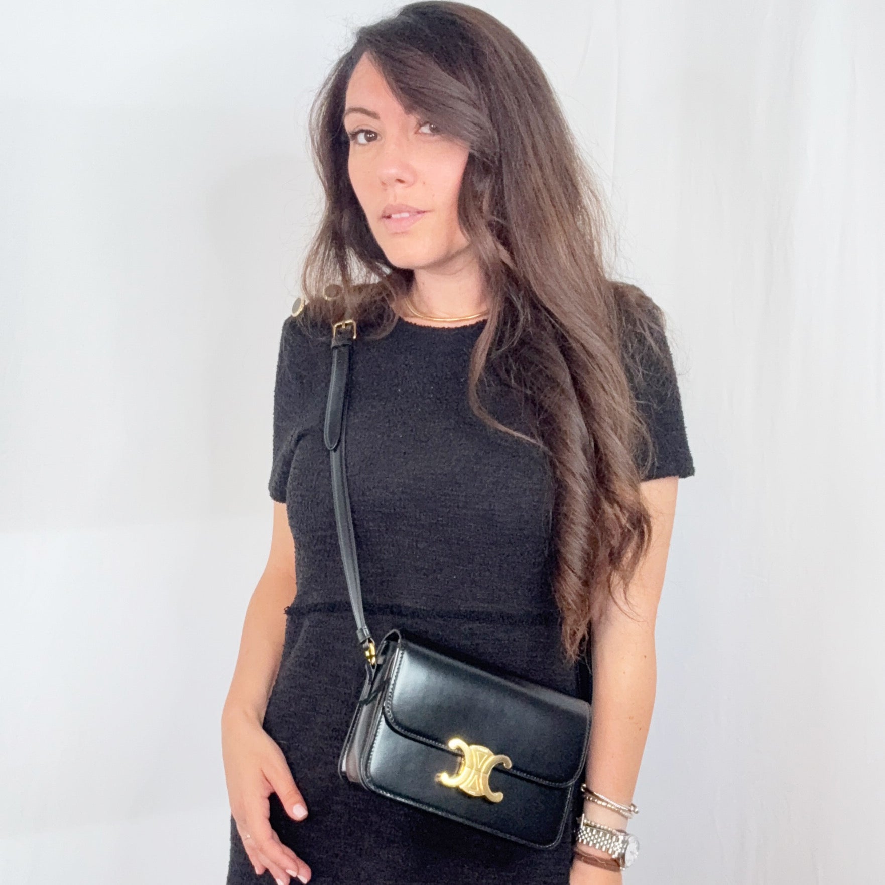 Borsa a tracolla piccola Celine Teen Triomphe Box in pelle nera