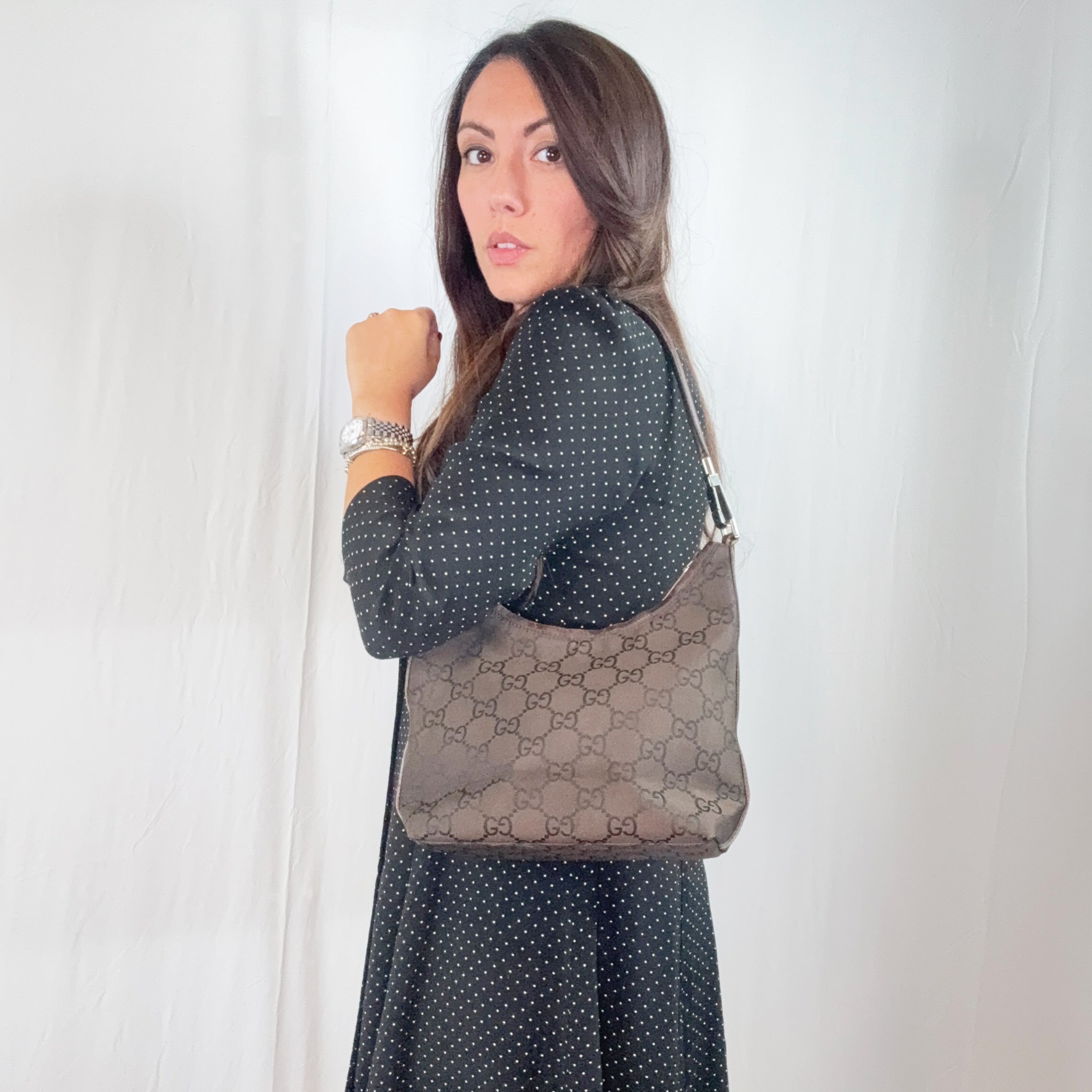 Borsa a tracolla Gucci Brown Big Monogram Canvas Hobo
