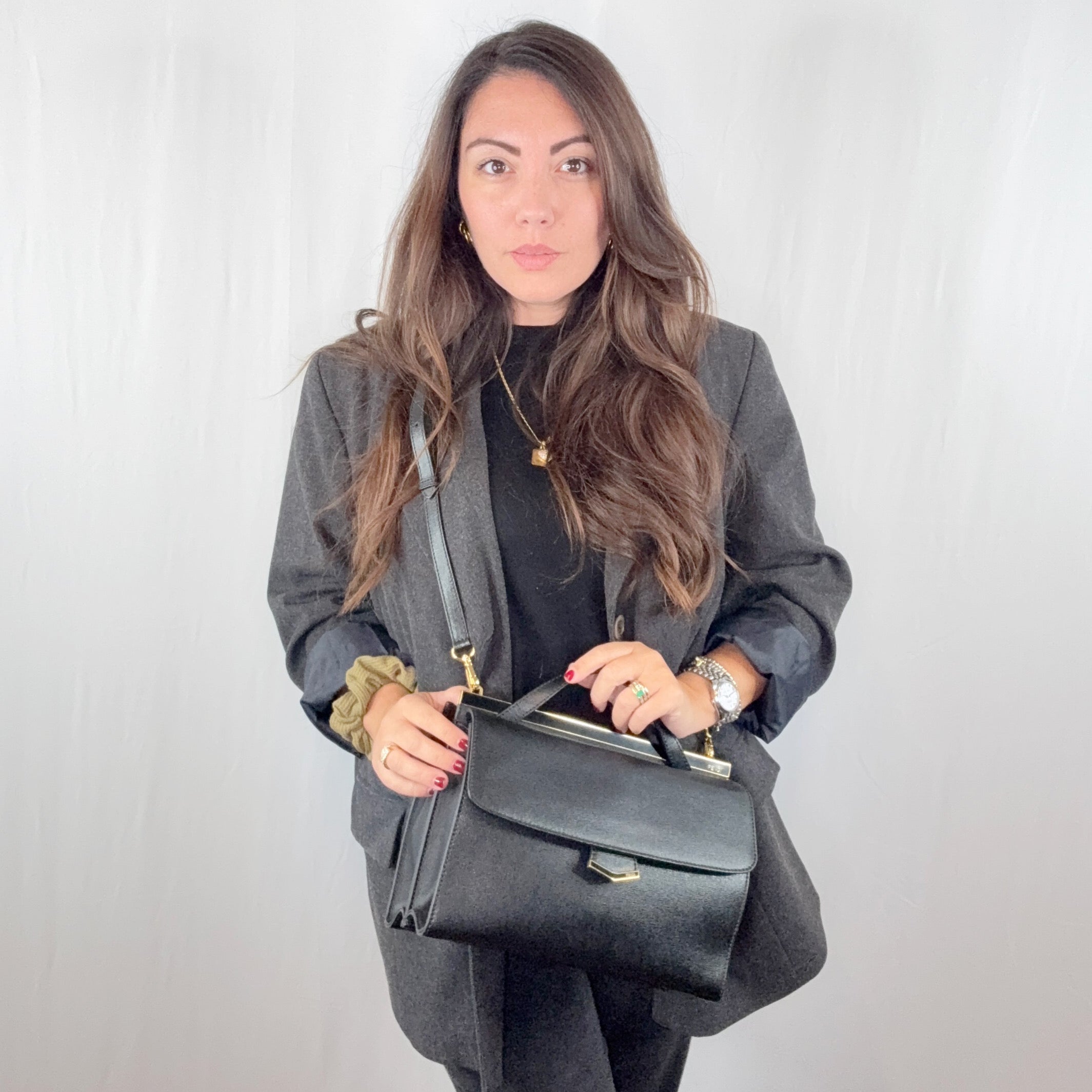 Fendi Black Leather Demi Jour Bag Tote Handbag with Shoulder Strap