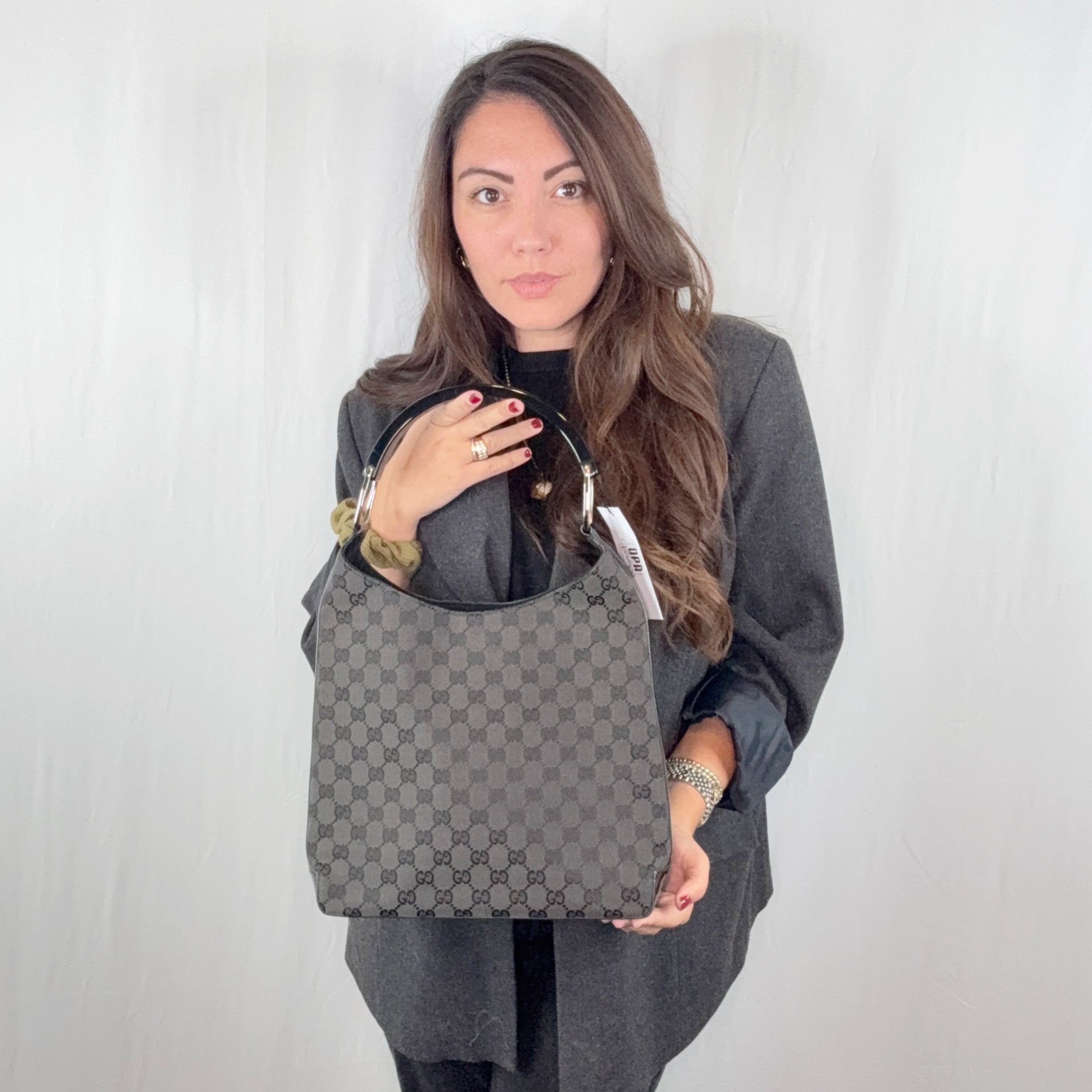 Gucci Black Monogram Canvas Lucite Hobo Bag Shoulder Bag