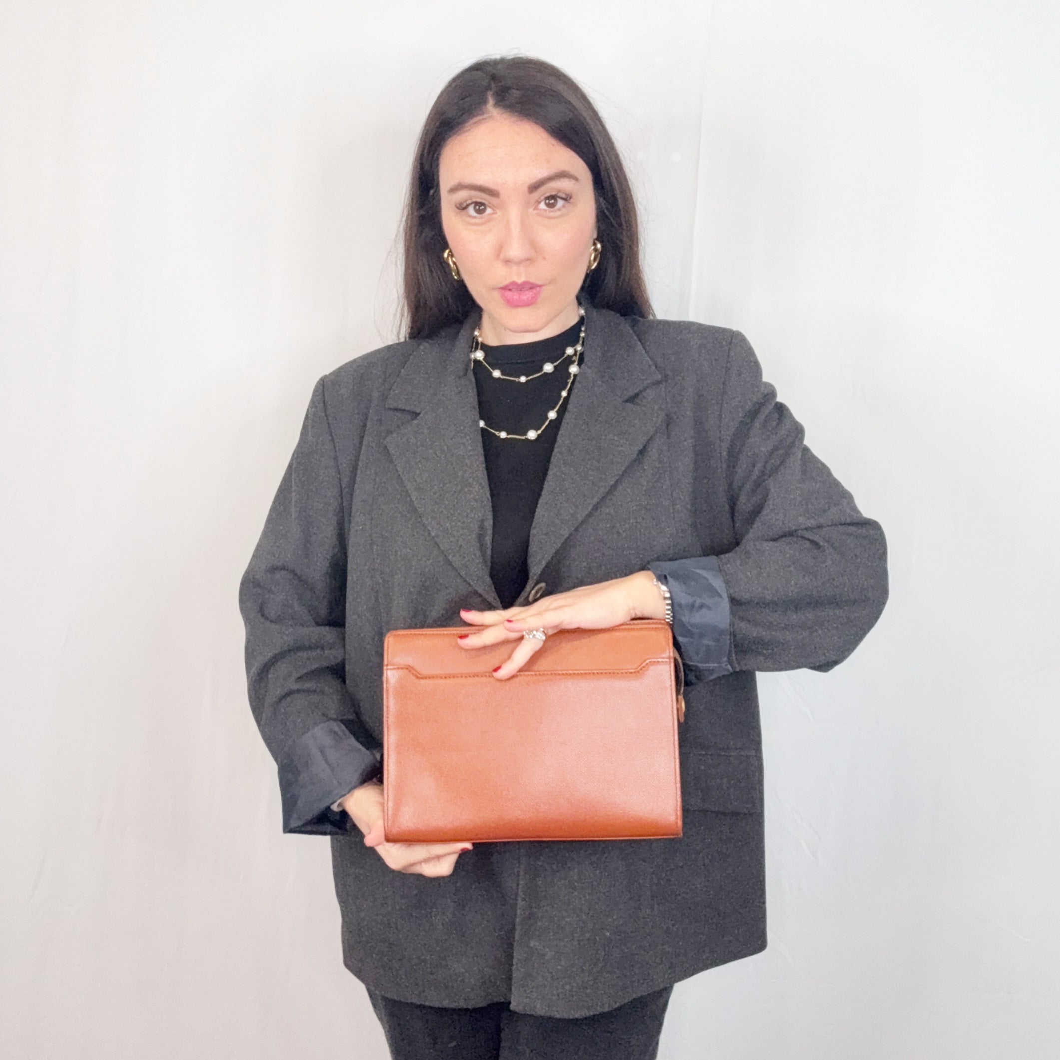 Yves Saint Laurent Vintage Borsa a mano con cerniera in pelle marrone chiaro