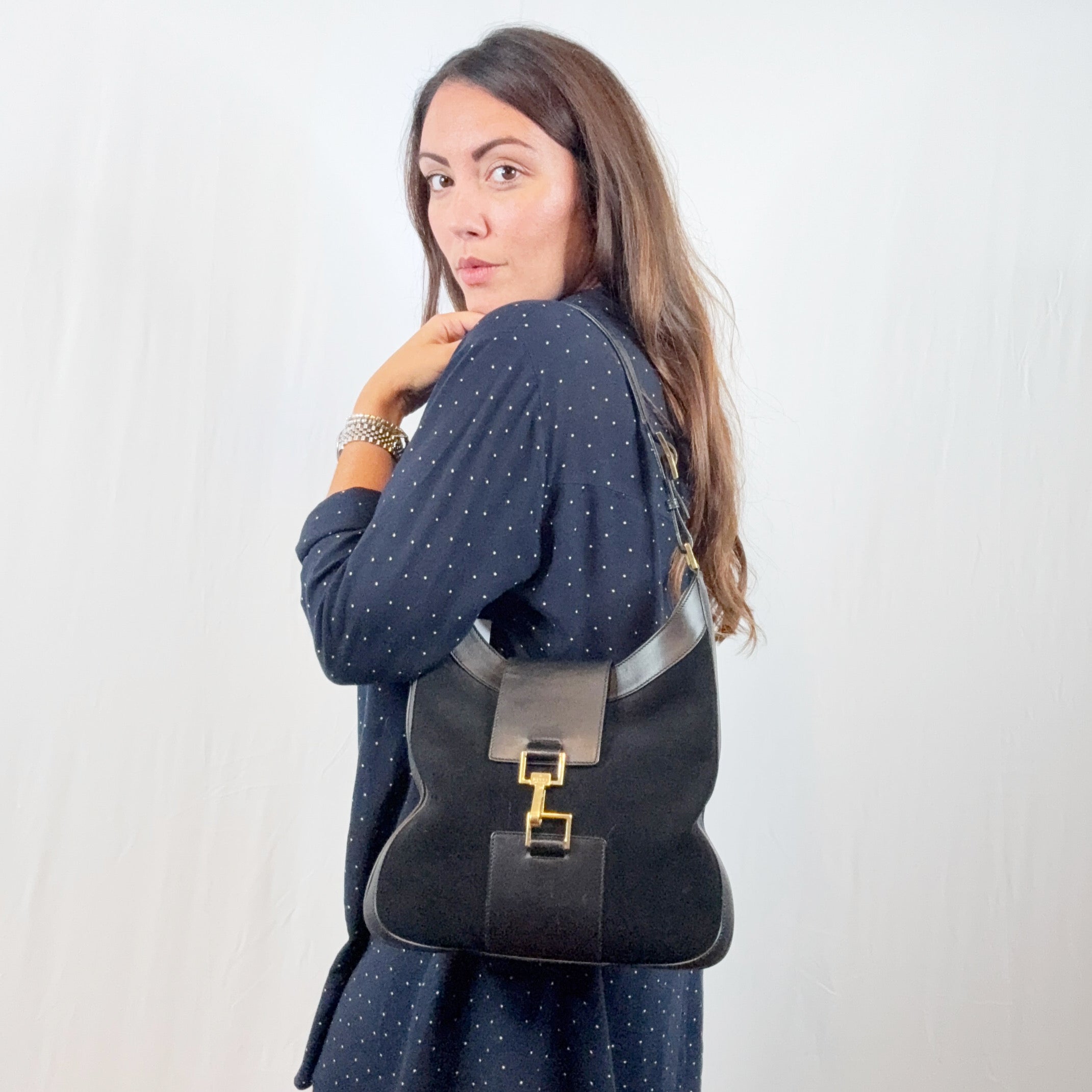 Gucci Black Suede and Leather Hobo Shoulder Bag