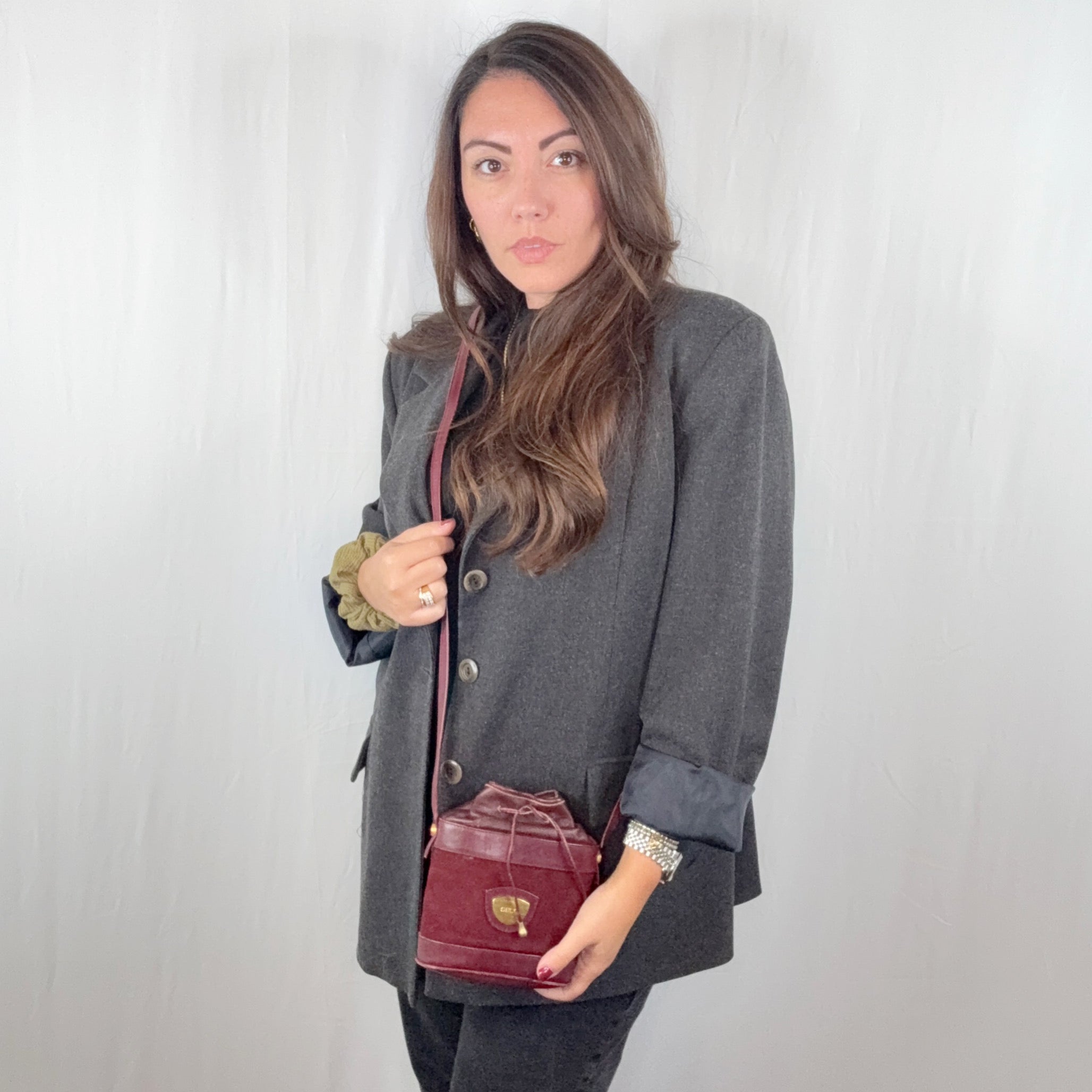 Gucci Vintage Burgundy Monogram Canvas Drawstring Mini Bucket Bag