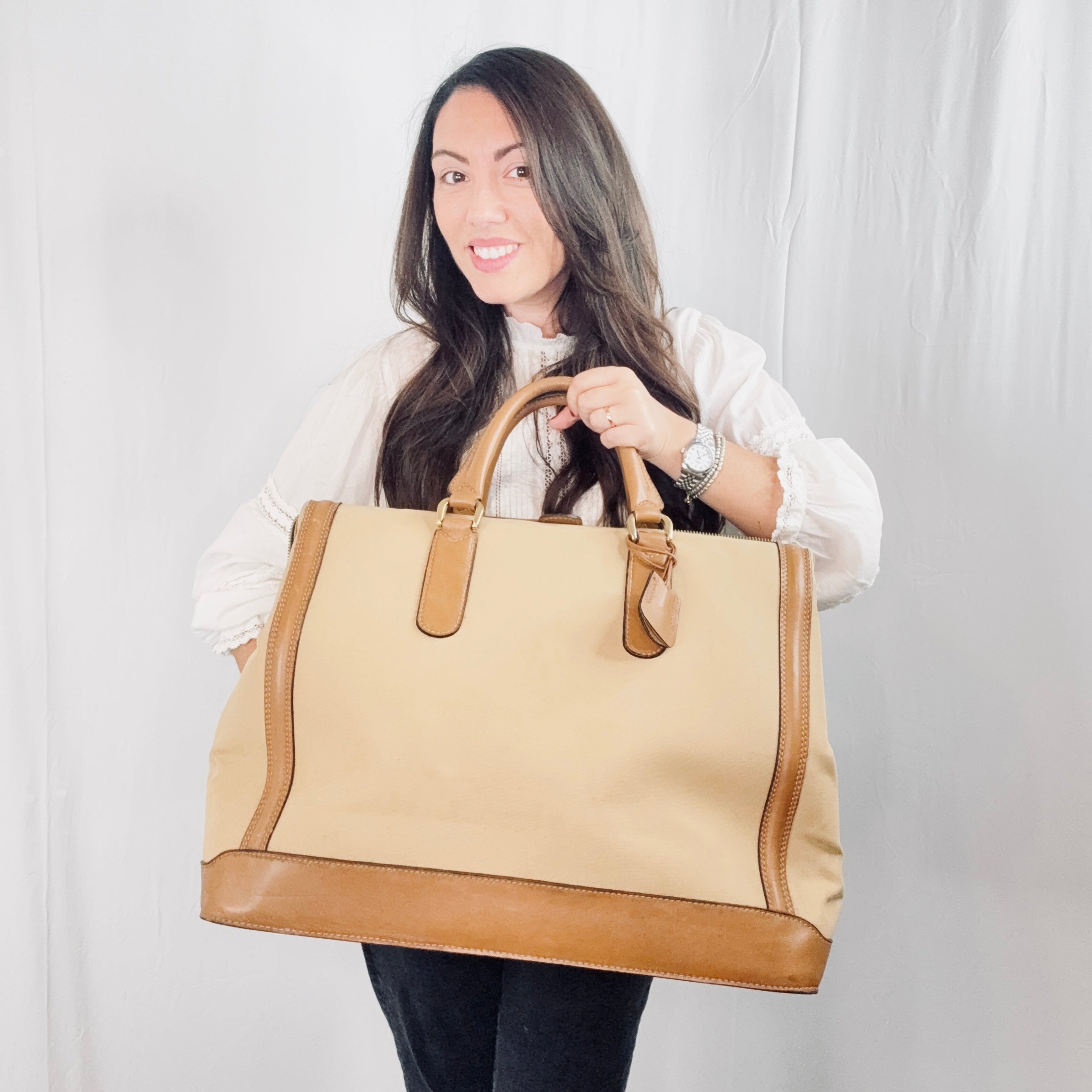 Borsa da viaggio Gucci Vintage Beige in tela e pelle per il weekend