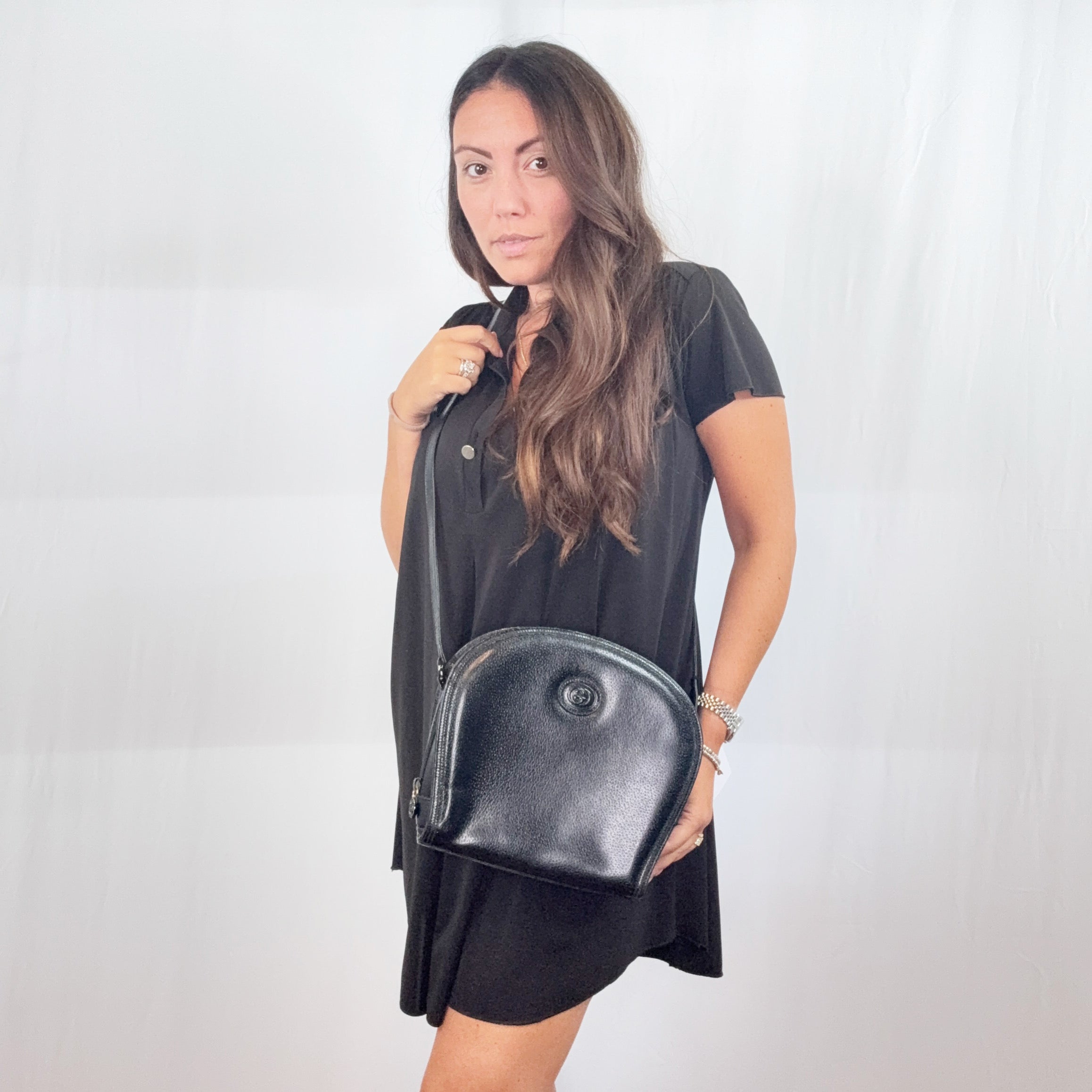 Borsa a tracolla Gucci Vintage in pelle nera con cerniera