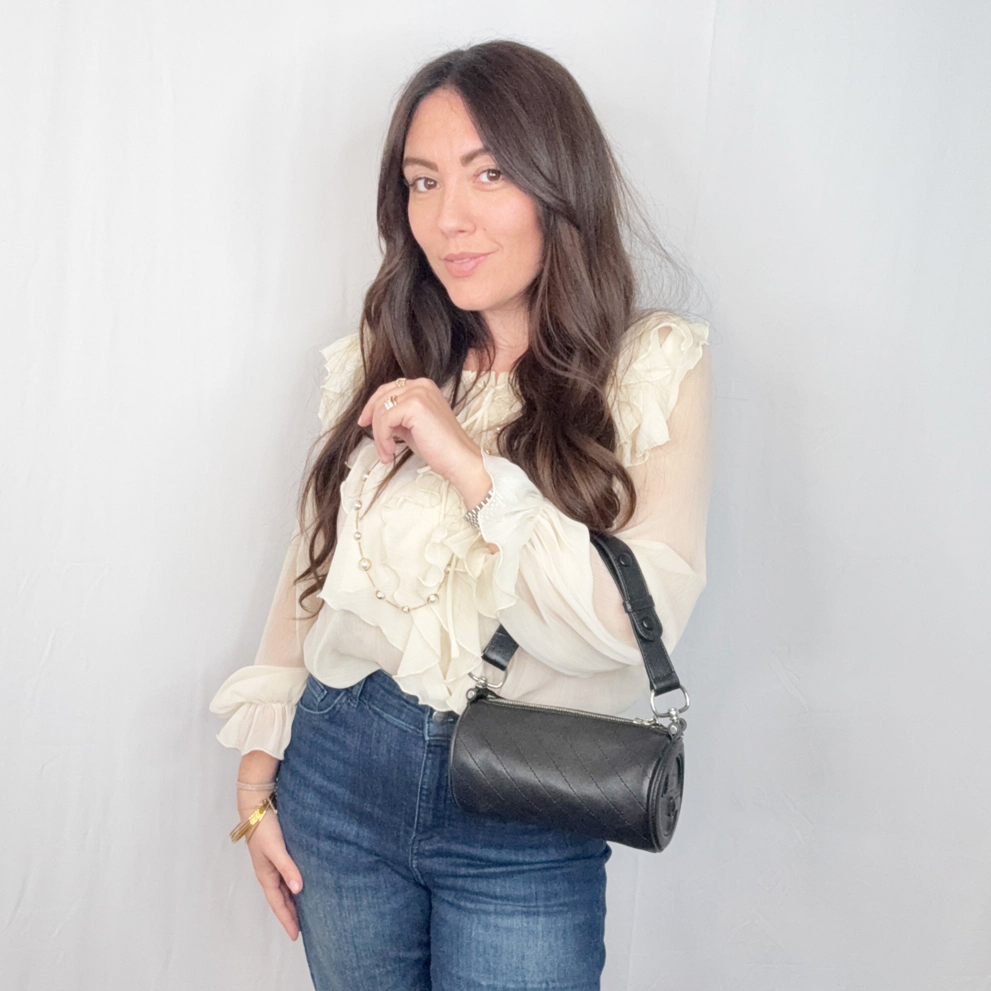 Gucci Black Leather Mini Blondie Cylinder Shoulder Bag
