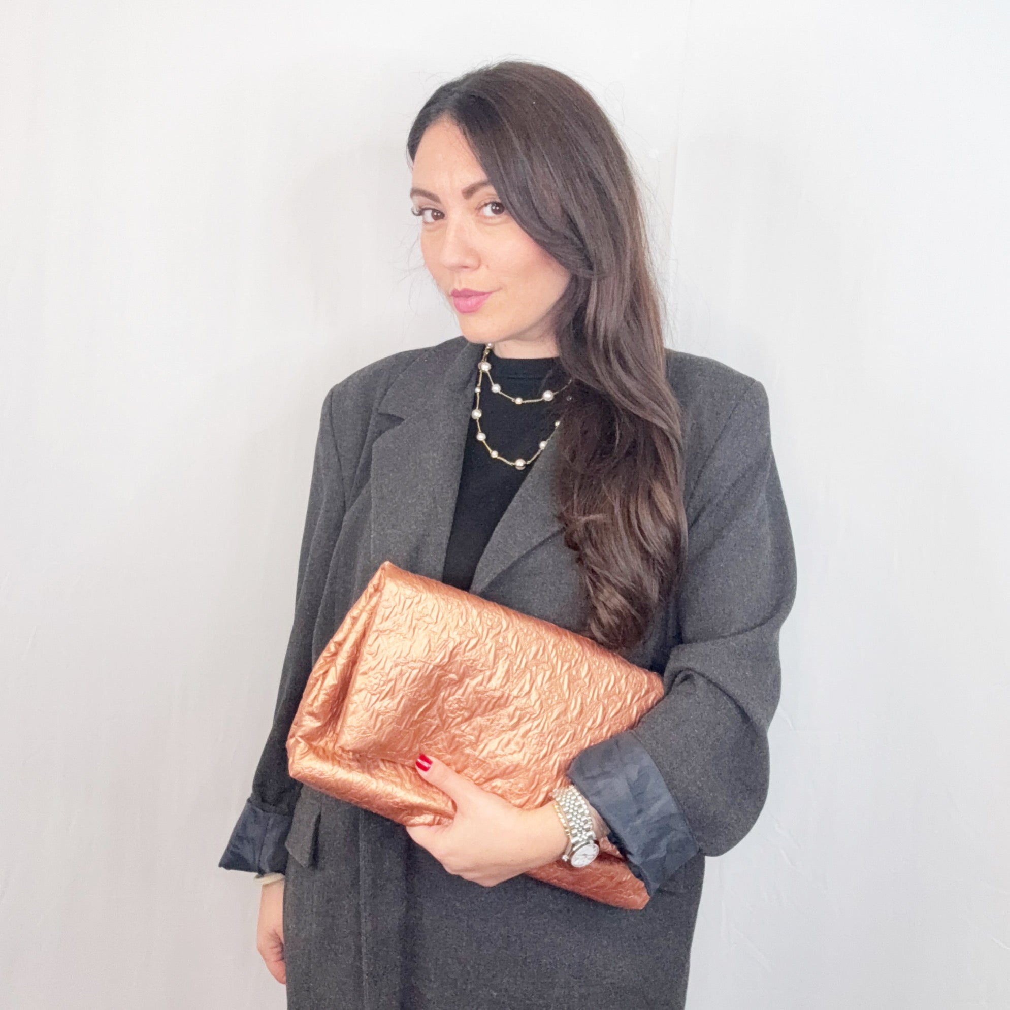 Louis Vuitton Rose Gold Quilted Limelight GM Foldable Clutch Bag