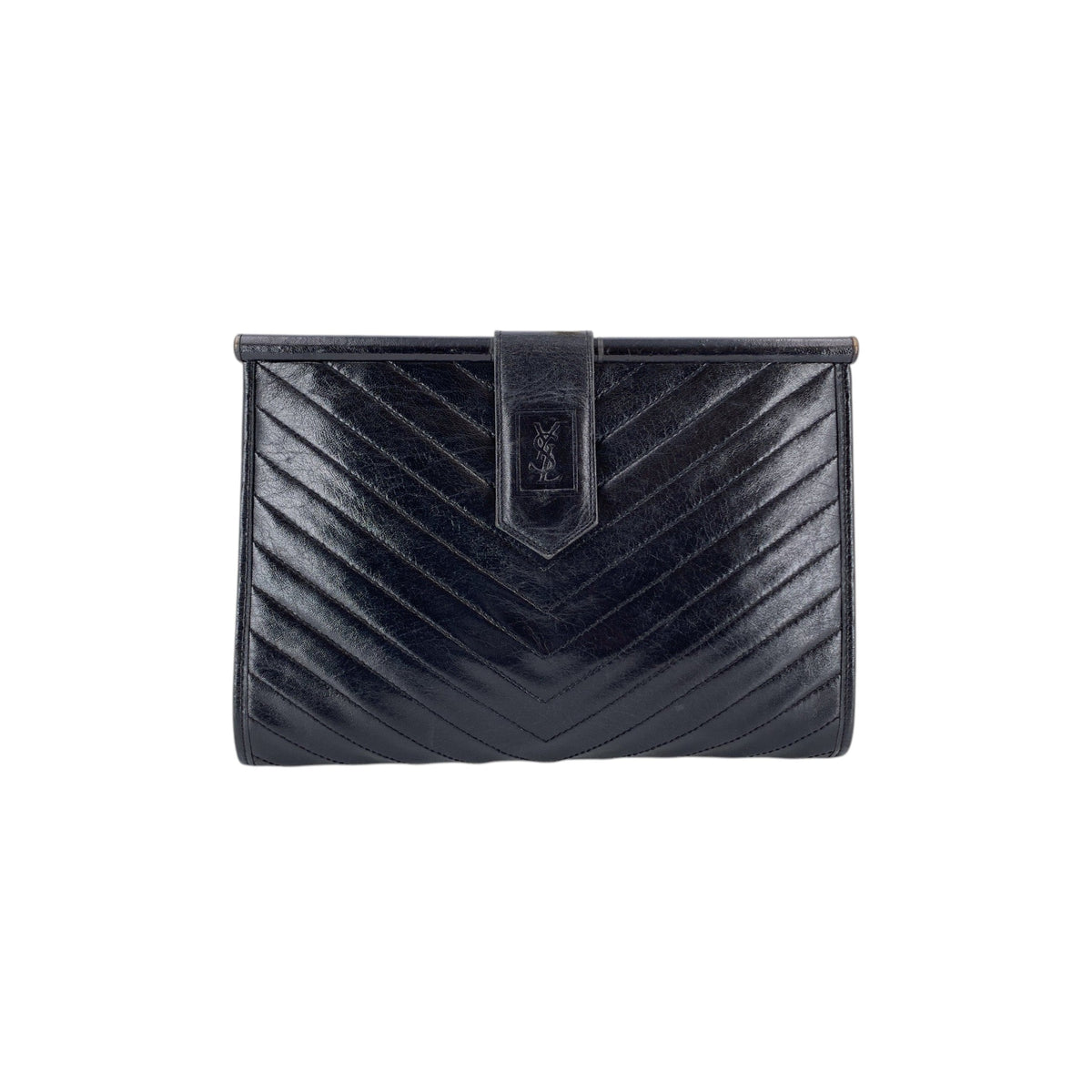 Yves Saint Laurent Chevron Quilted Leather Clutch Clutches