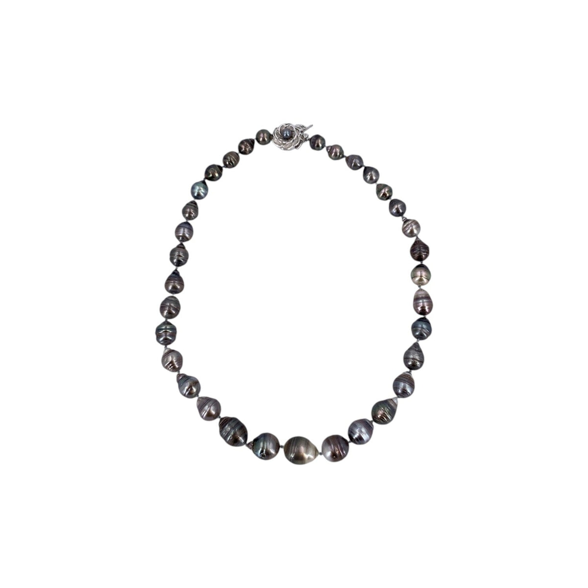 Tahitian Baroque Black Pearl Floral Clasp Necklaces