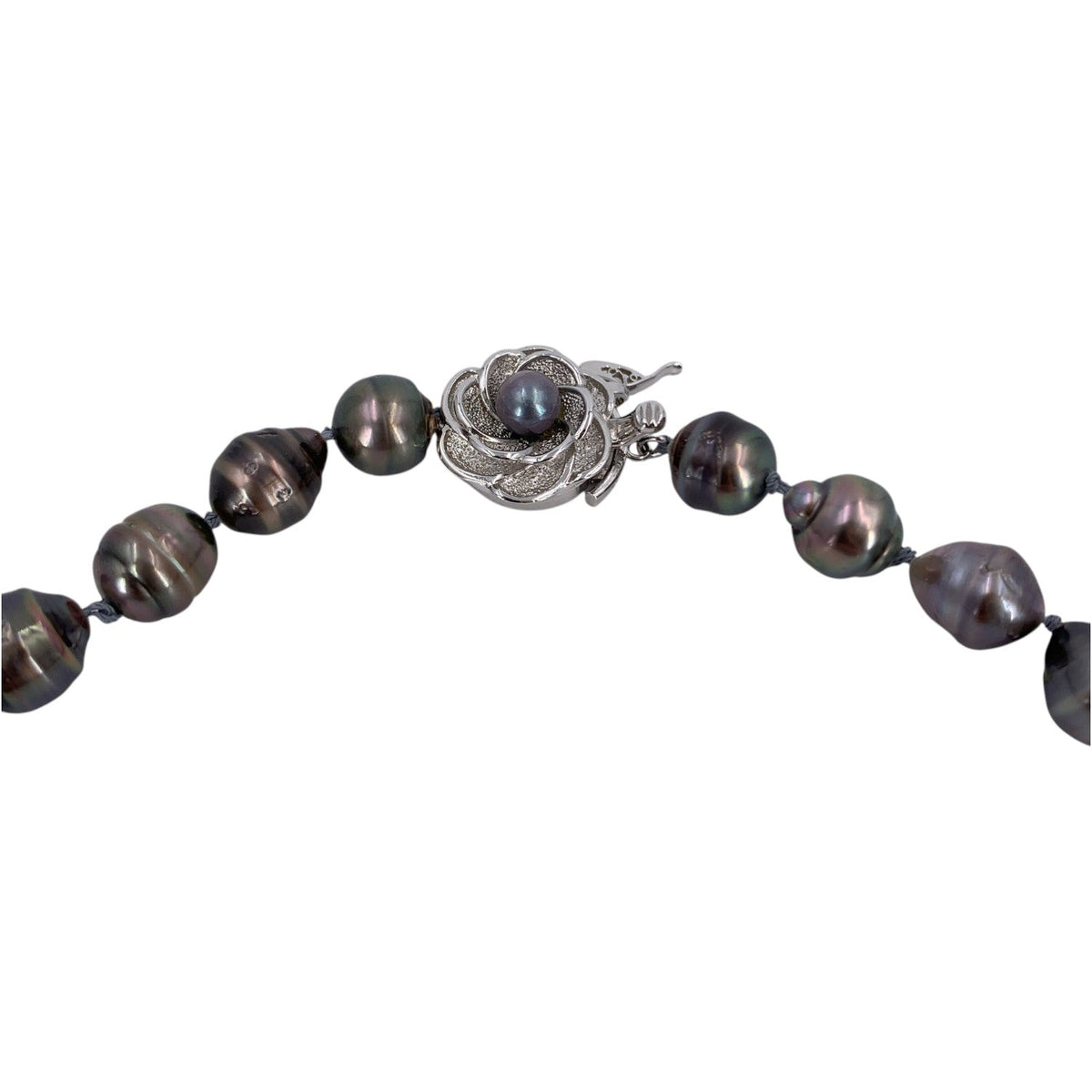 Tahitian Baroque Black Pearl Floral Clasp Necklaces