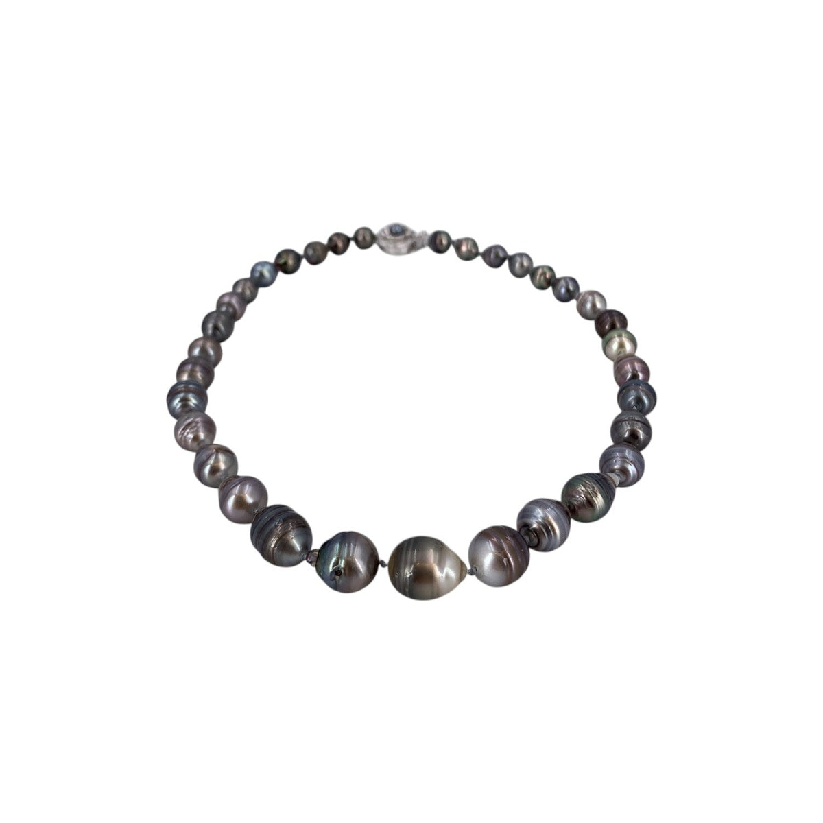 Tahitian Baroque Black Pearl Floral Clasp Necklaces