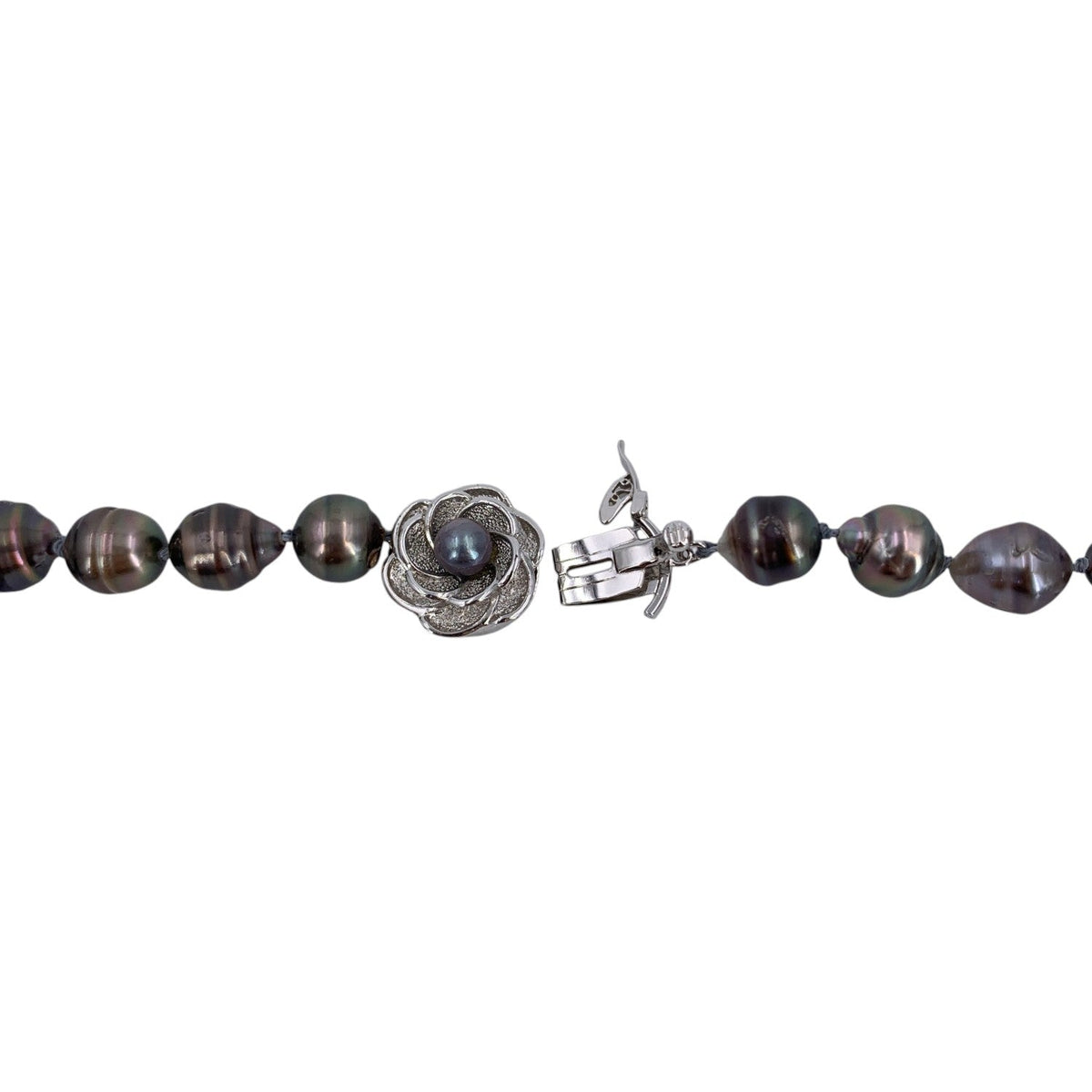Tahitian Baroque Black Pearl Floral Clasp Necklaces