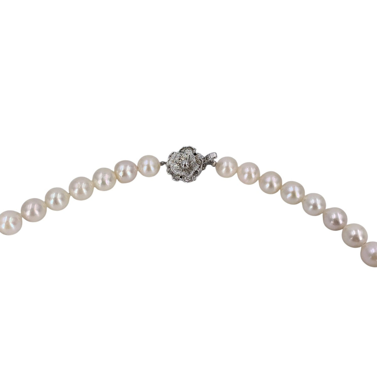 Akoya Pearls Silver Floral Clasp Necklaces