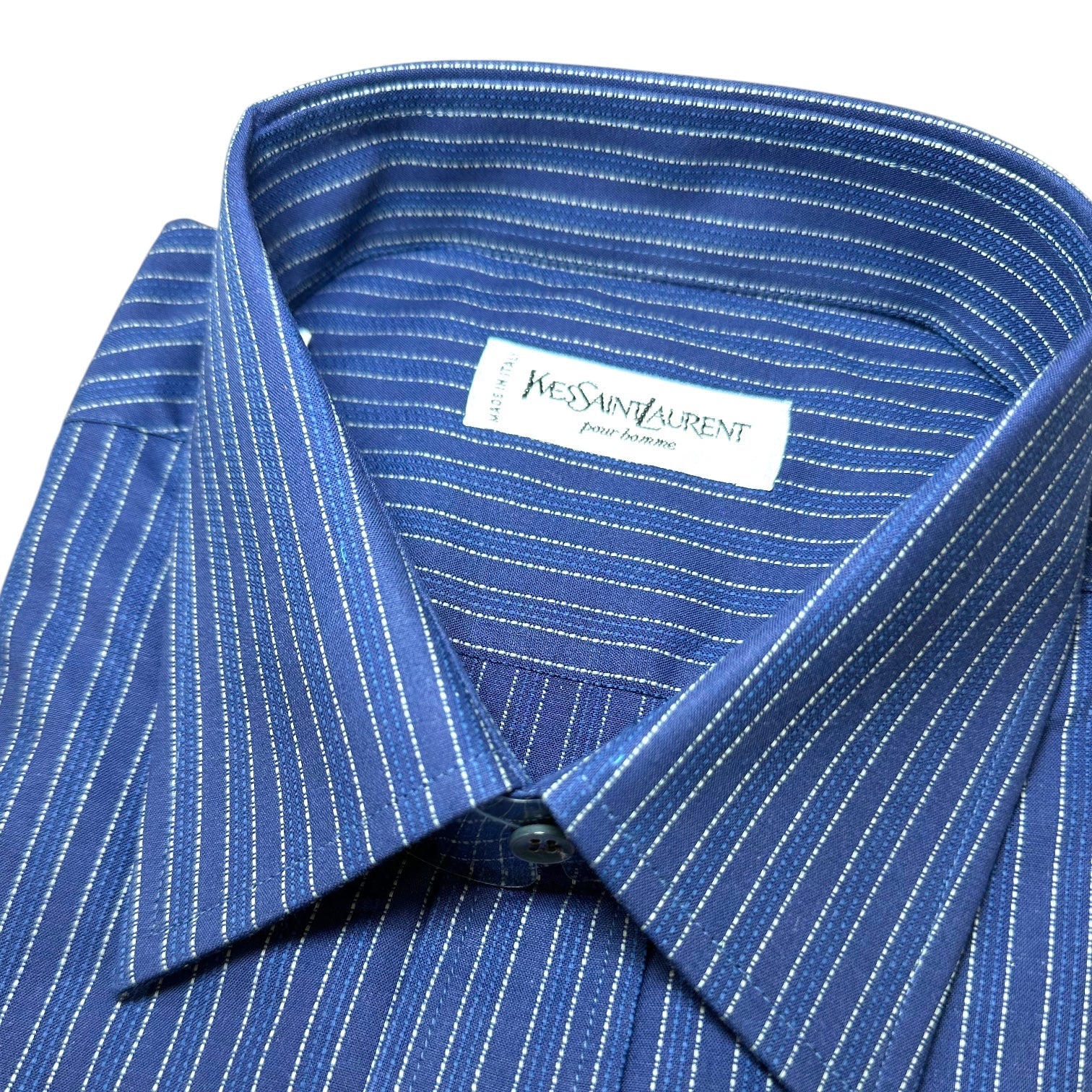Yves Saint Laurent Vintage Blue Pinstriped Cotton Men Shirt Size 41/16