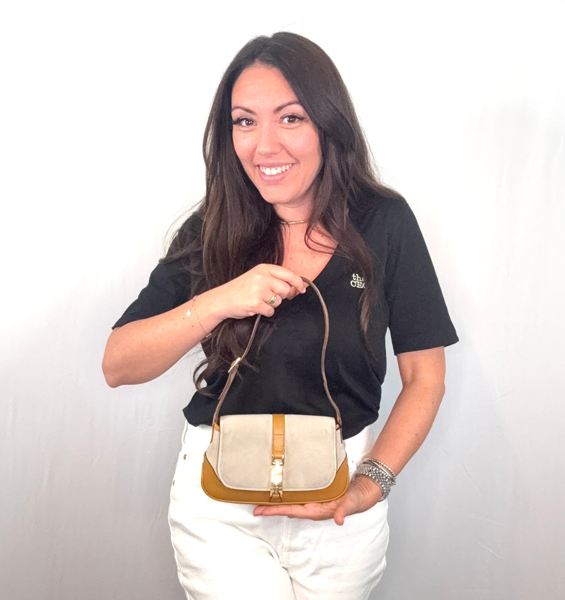 Borsa Gucci Mini Jackie in pelle scamosciata beige e pelle Tom Ford Era