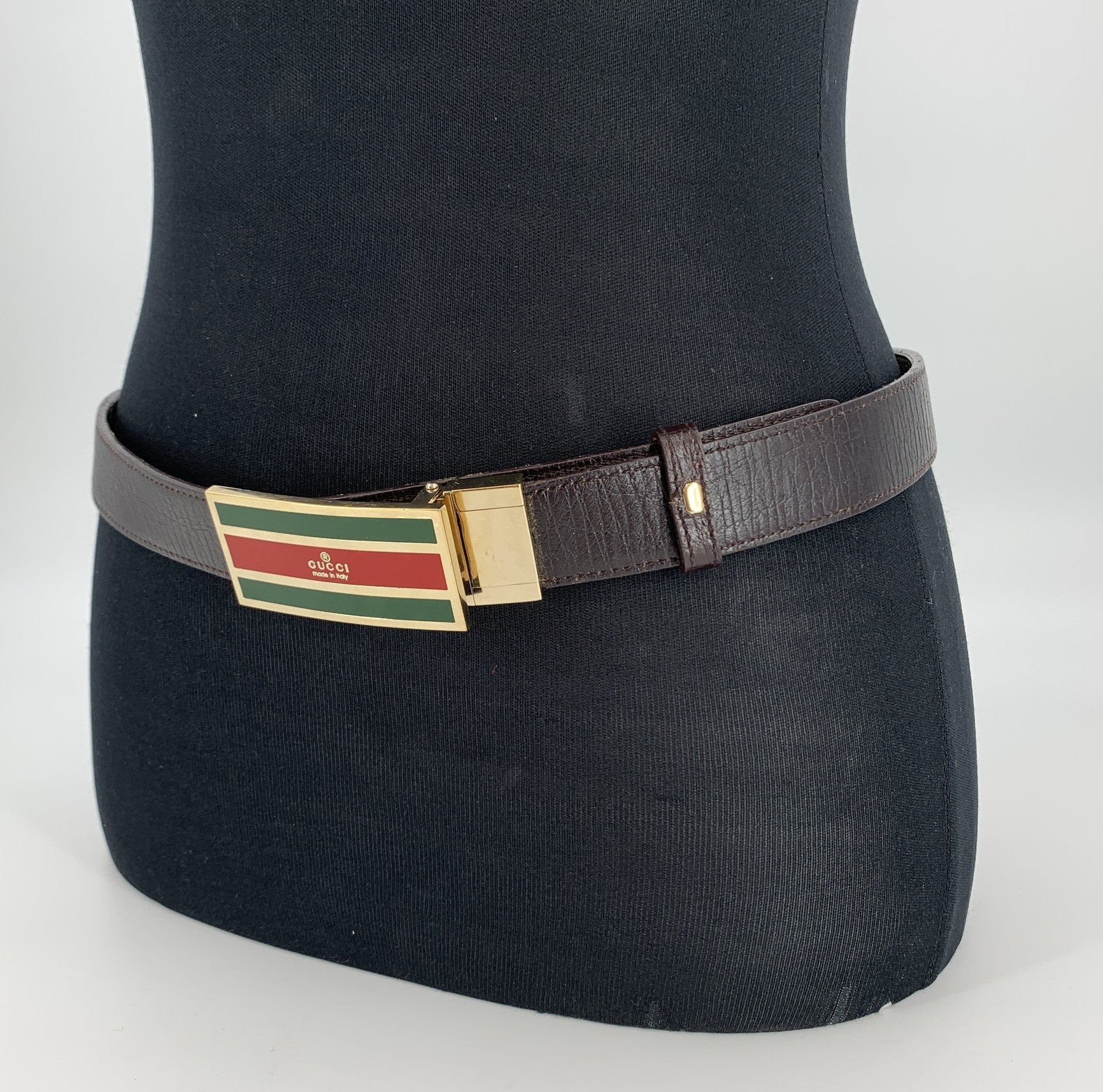 Gucci Web Stripe Enamel Buckle Belts