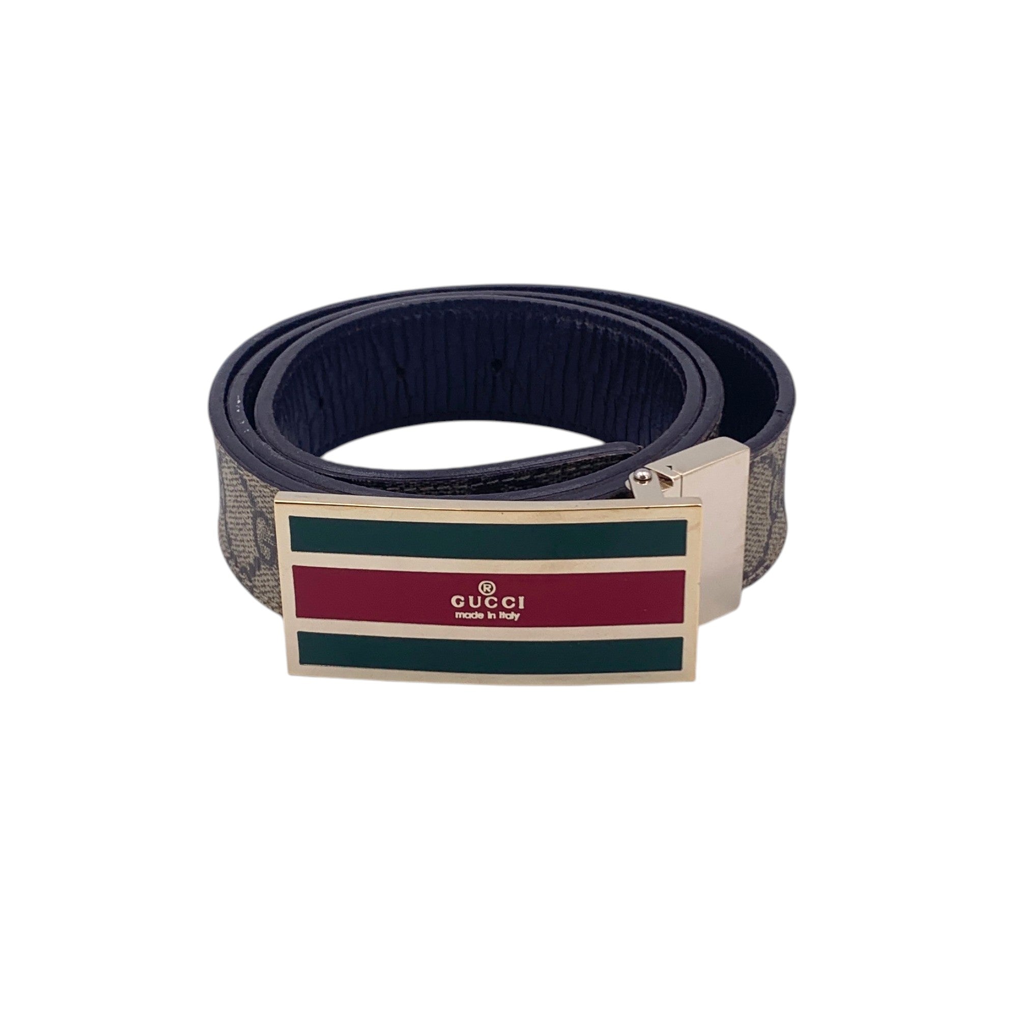 Gucci Web Stripe Enamel Buckle Belts