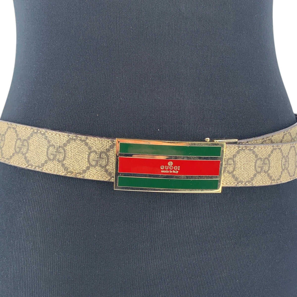 Gucci Web Stripe Enamel Buckle Belts