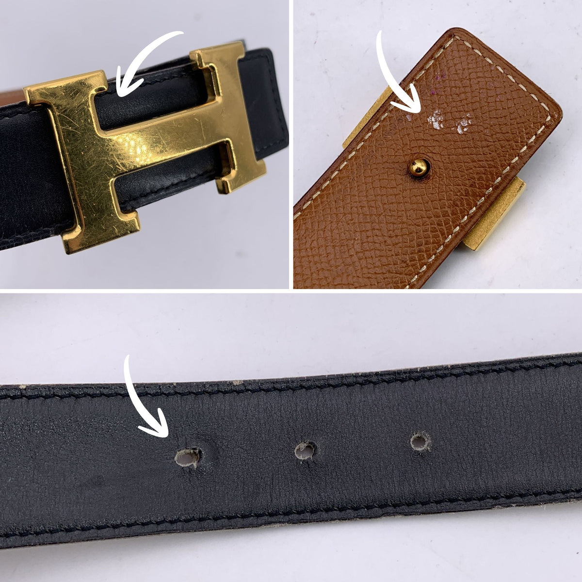 Authentic Vintage Reversible Hermès Belt 70cm Hermes Rare Constance 35mm Gold Stripy H Black Orange  main image 3